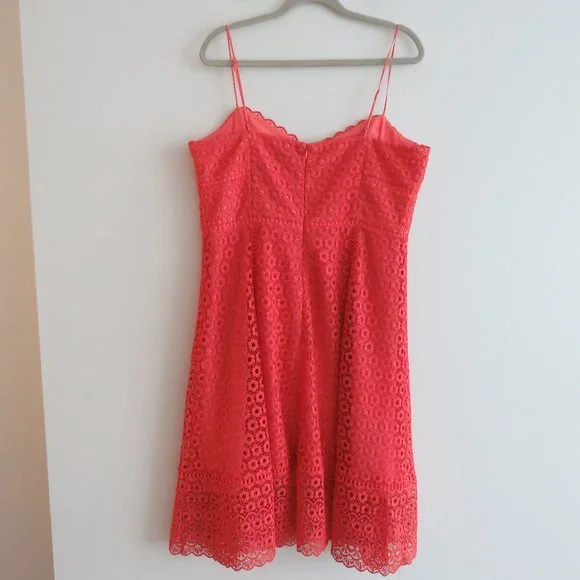 J.CREW Peach Coral Daisy Lace Spaghetti Strap Midi Dress - Size US 14 - Picture 12 of 16